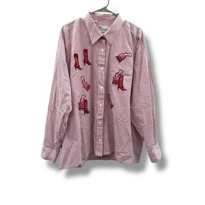 Mili Designs Vintage Western Shirt Size 2X Red‎ Stripe Embroidered Boots